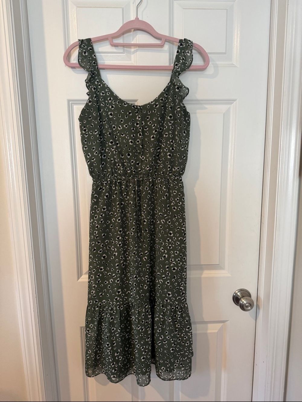 Jack by BB Dakota Olive Green Midi Dress with Cream Print